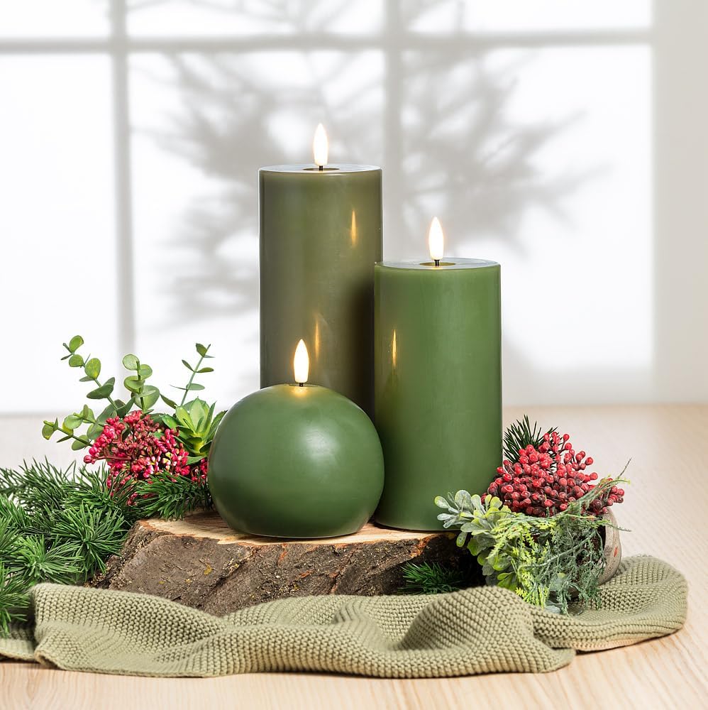 Abbott Collection Wax LED Flameless Pillar Candle - Gray | Flameless LED, Real Wax, 8-Hour Timer, 2 AA Batteries, 3x6"H