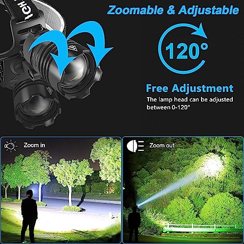 Foto von PEAKRO Stirnlampe LED Wiederaufladbar, Kopflampe Superhelle 50000 Lumen mit 3 Lichtmodi, 5600 mAh USB Wiederaufladbar, IPX5 Wasserdichte Einstellbar Stirnlampe LED für Wandern Camping Angeln