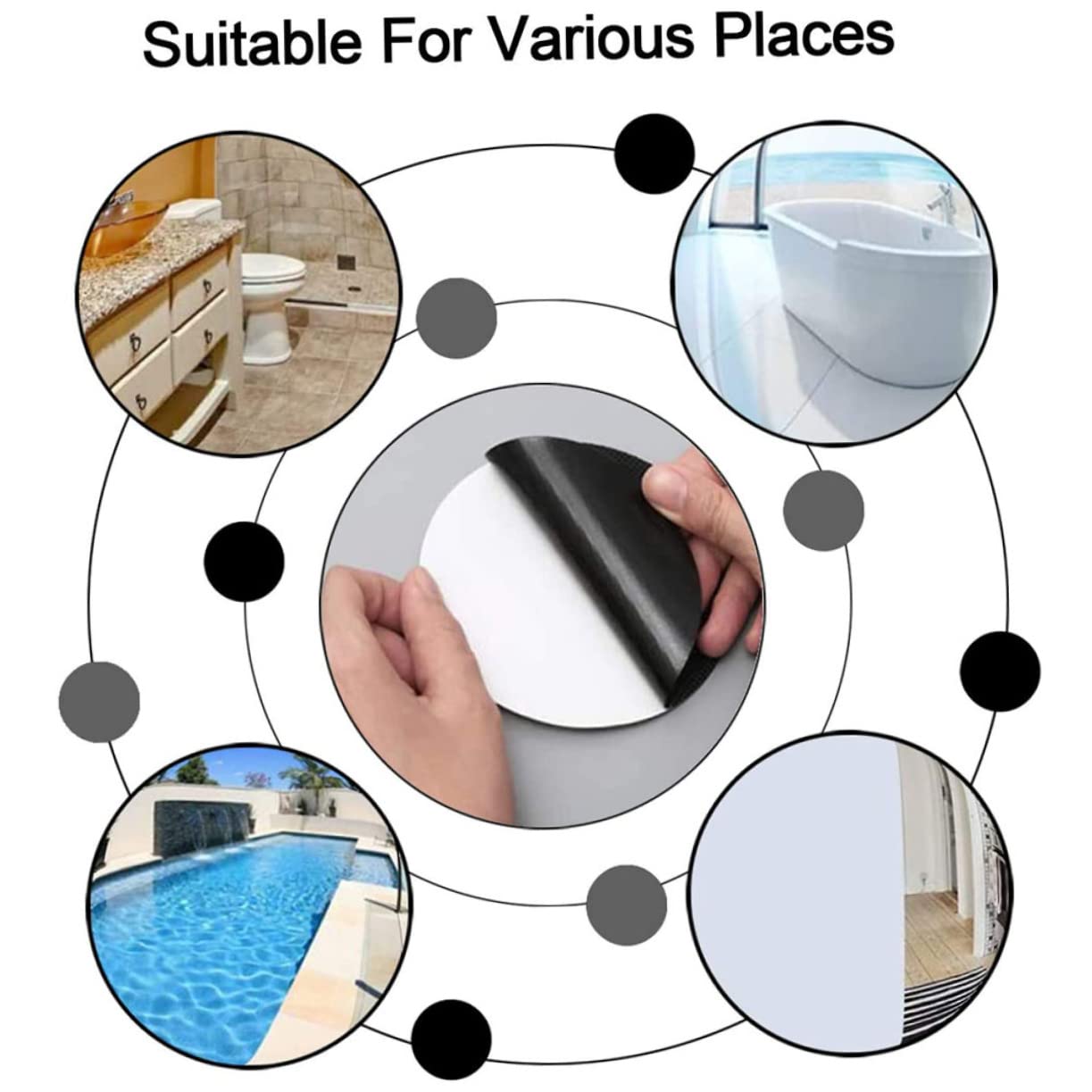 MAGICLULU Tira de Cinta Antideslizante para Bañera 73 Piezas Peva Negro | Pegatinas Autoadhesivas, para Cocina y Porche, Seguro Antideslizante, 73 Unidades Color Aleatorio