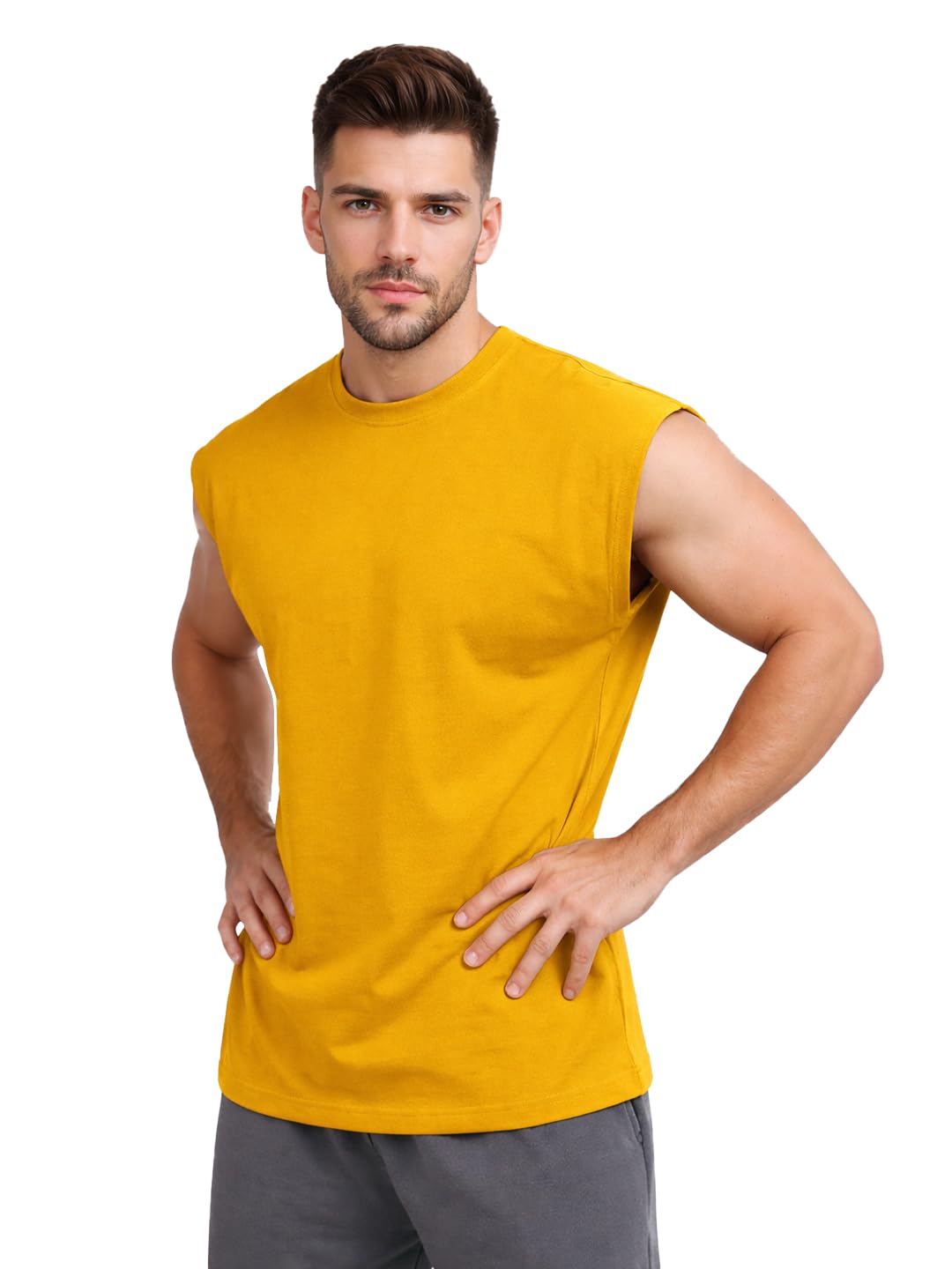 CHKOKKO Sleeveless T Shirts Gym Vest for Men Oversized Workout Solid Tank Top for Man Running Lightweight Breathable Casual Summer Wear-picture-51