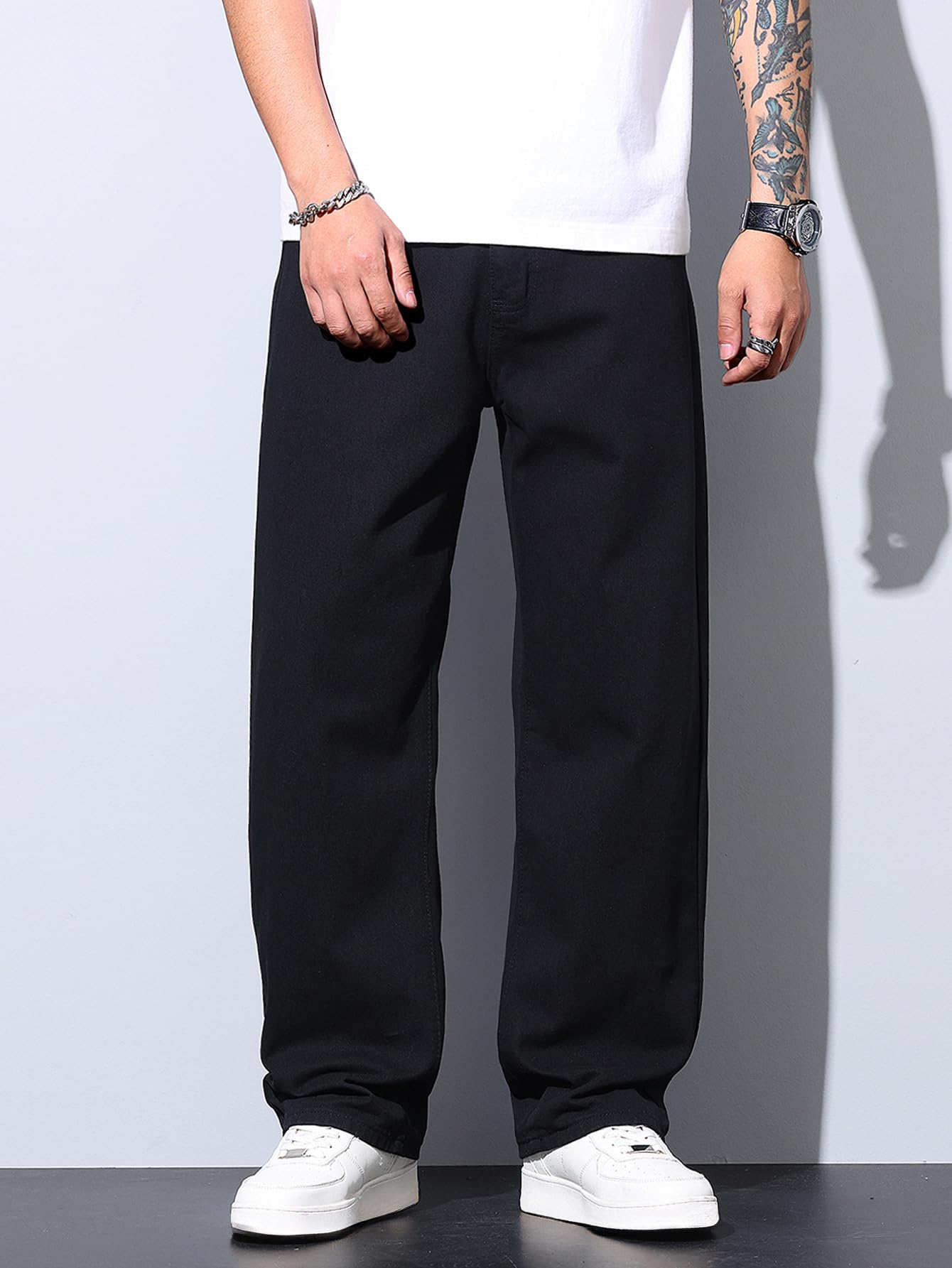 Baggy Jeans Männer Joggerbund Kordelzug Y2K Streetwear Relaxed Skate | leichte 2000er-Jinco,Straight Leg,Maschinenwäsche,Basic-5-Pocket,Hip-Hop,Jeansstoff,lockere Passform