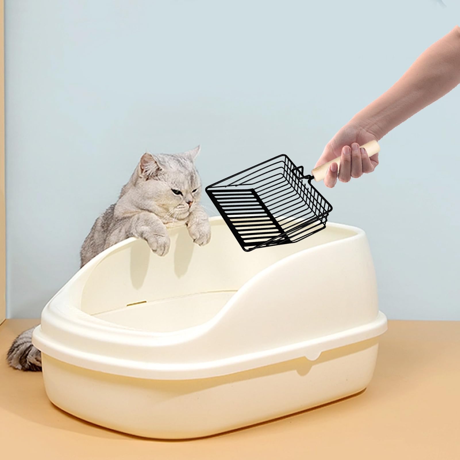 Pala para Arena de Gato, Pala de Arena for Gatos Metal con Mango Largo, ergonómica, Antideslizante, for Caja