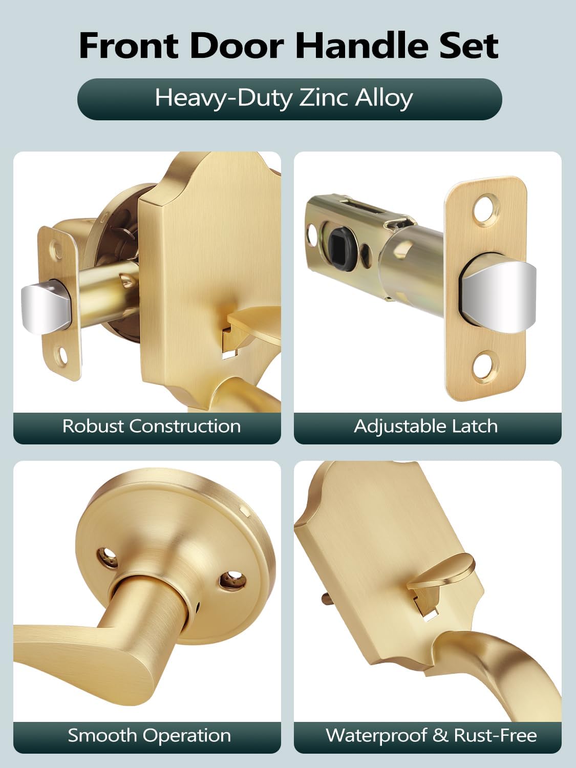 EHOMEWARE 1 Pack Gold Front Door Handle, Gold Door Knob No Lock, Exterior Door Handle with Passage Lever, Keyless Entry Door Lever, Reversible for Left/Right Handed Doors, Unique Wave Design
