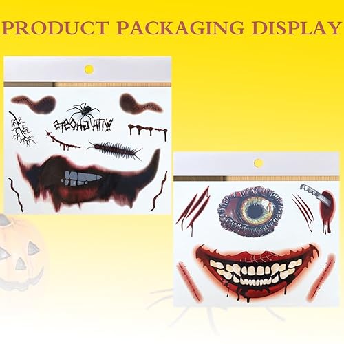 Miniatura 3 de Pufandor 2 tatuajes faciales de Halloween, tatuajes temporales de terror de Halloween, tatuajes de Halloween para adultos, calcomanías de cara de