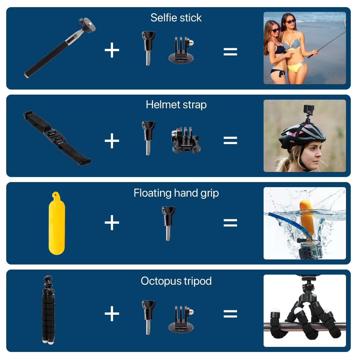 MMOBIEL Kit accessori 50 in 1 per action camera, compatibile con GoPro Hero 11 10 9 8 7 6 5 4, GoPro Max, Fusion, DJI Osmo Action, AKASO, Insta 360, ecc. - Include supporto per fotocamera d'azione,