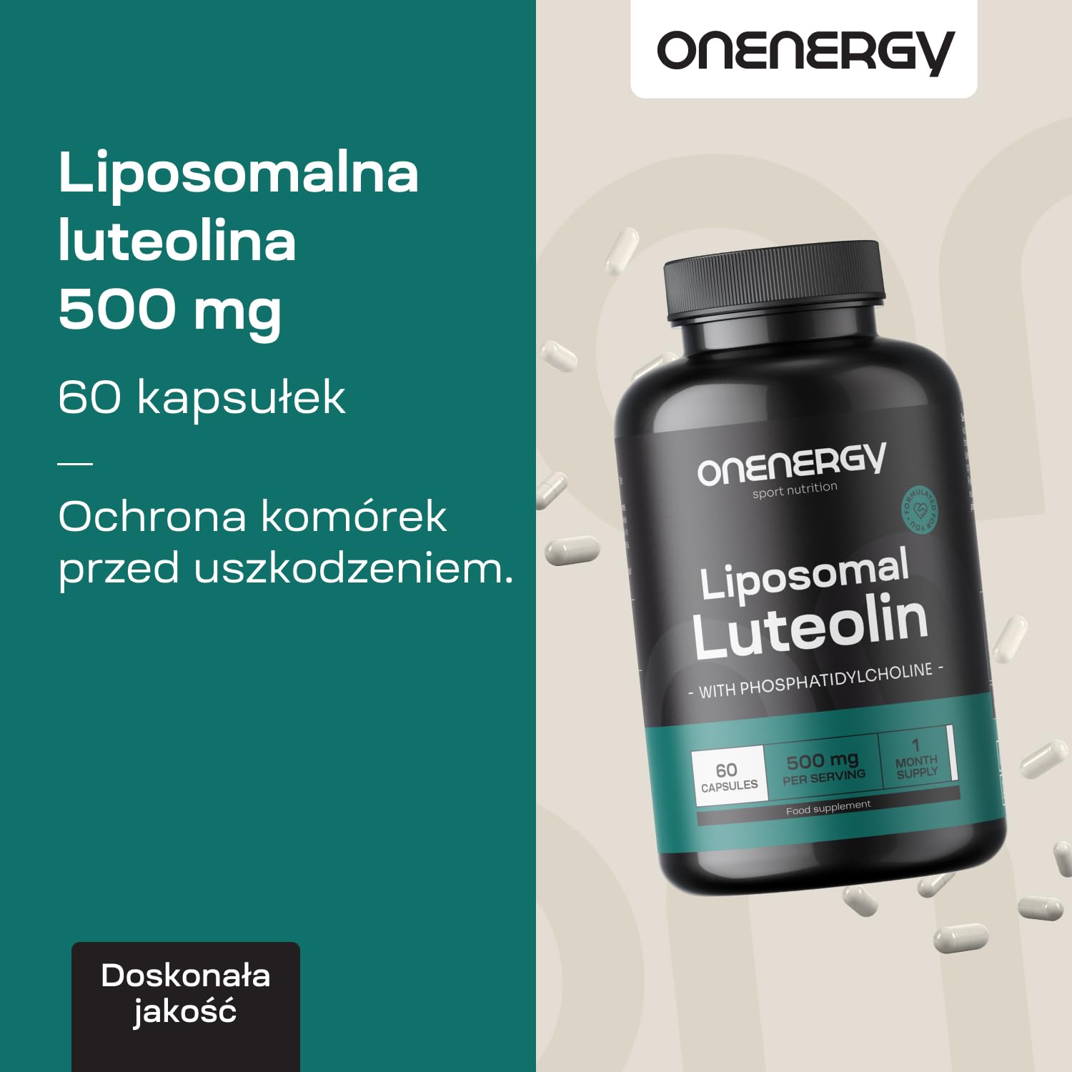 Liposomalna luteolina 500 mg - 60 kapsułek roślinnych - Naturalny flawonoid - Doskonałe wchłanianie i skuteczność - Z dodatkiem fosfatydylocholiny - Codzienne wsparcie