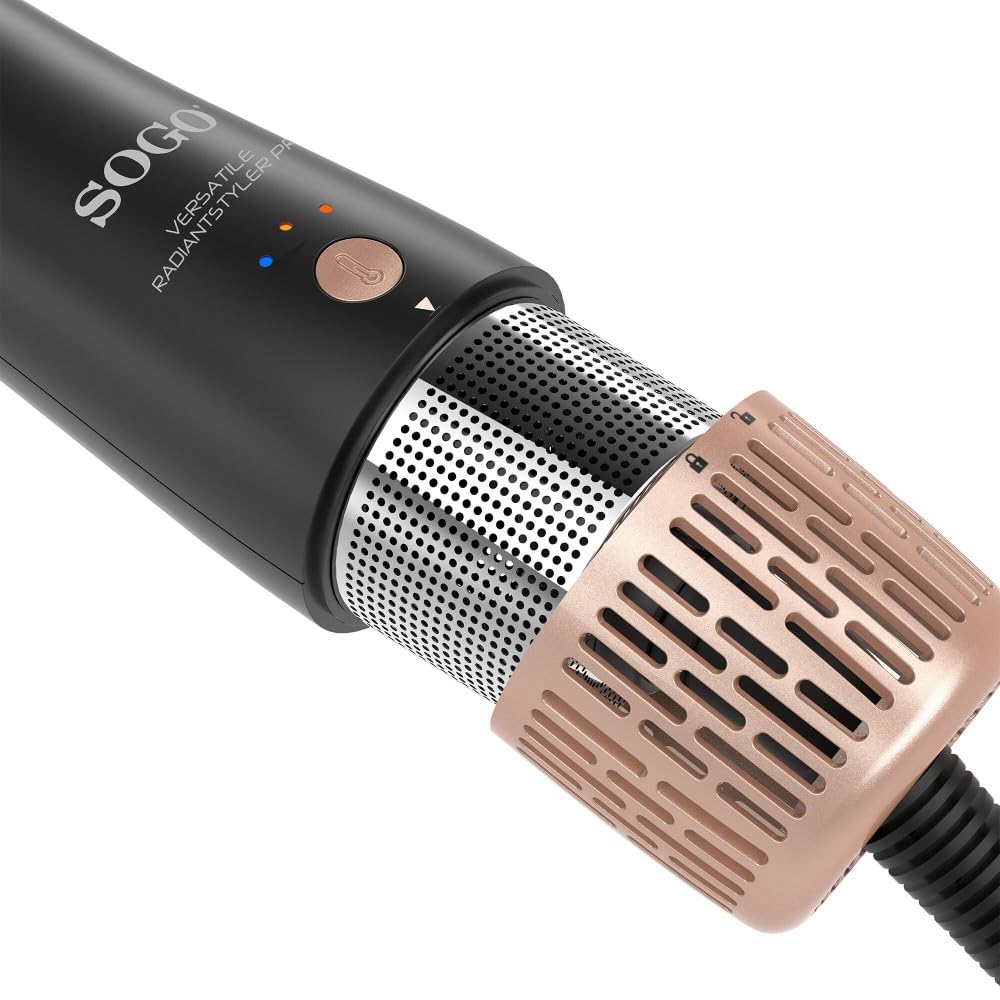SOGO Airstyler, spazzola multistyler, arricciacapelli, arricciacapelli, strumento per lo styling 6 in 1, impostazioni di temperatura, funzione ionica, 1400 W, nero/oro