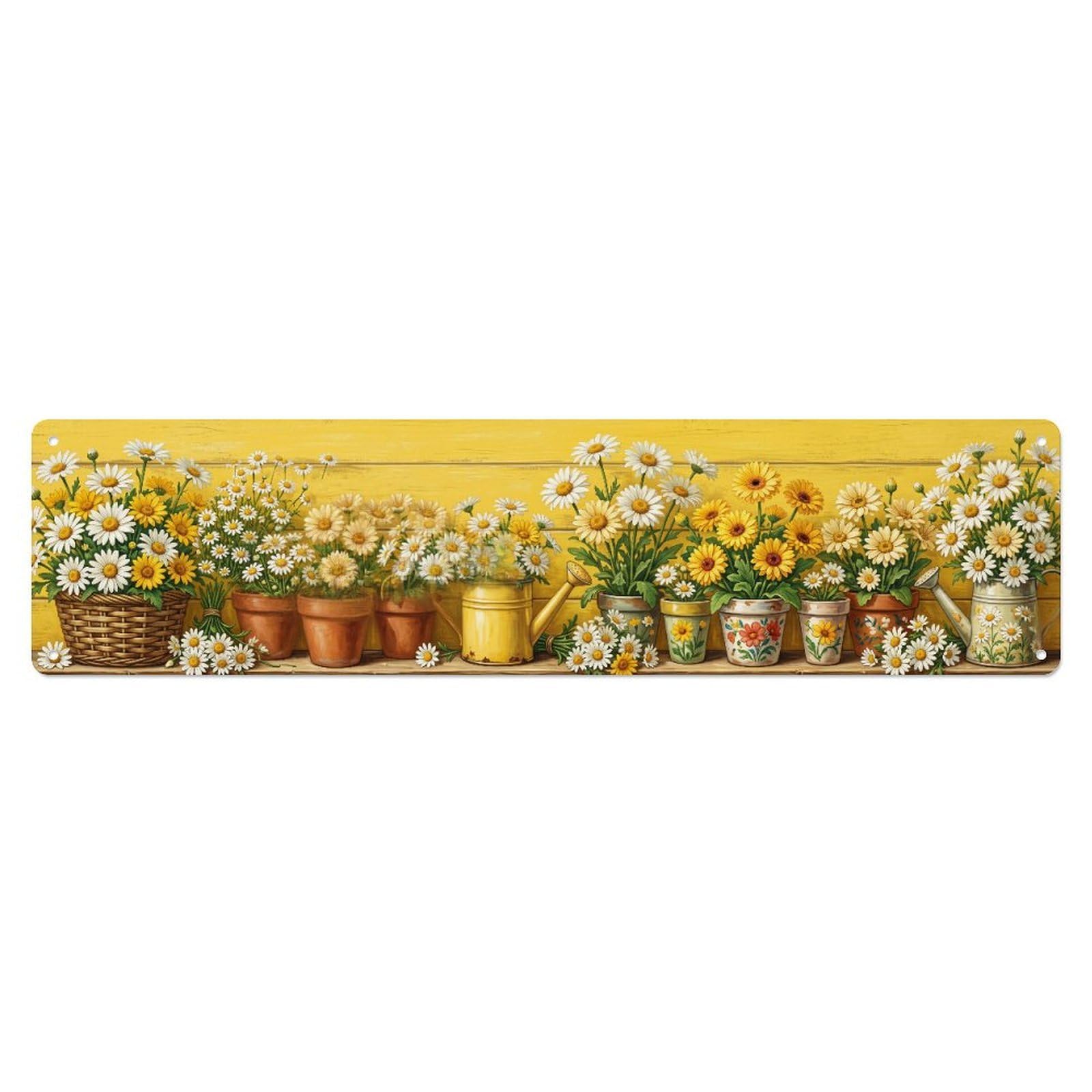 Fqnyr Style Metal Tin Sign Floral Garden Tools Daisy Chain Pattern Print