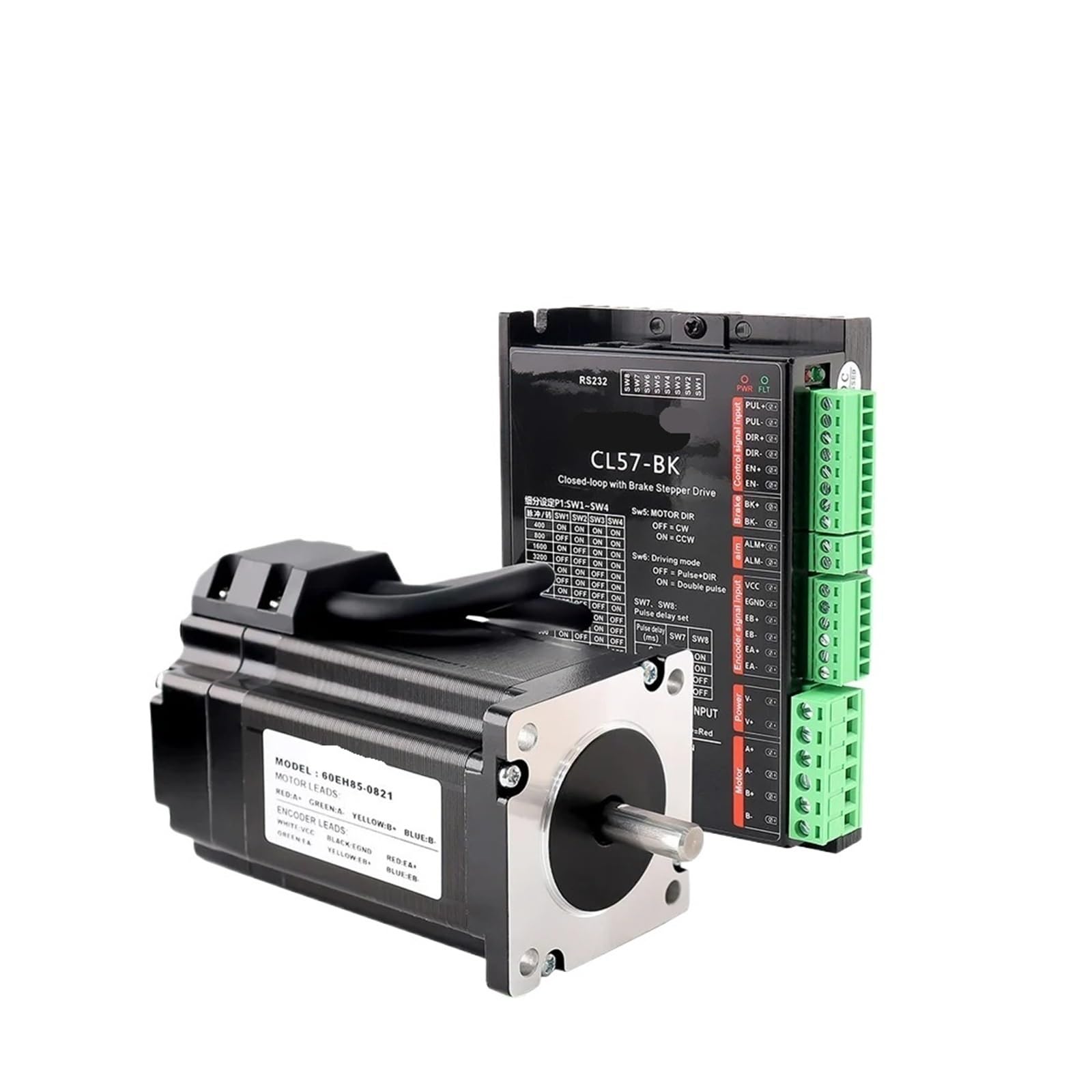 schrittmotorsatz Hybrid-Schritt-Servomotor NEMA24 Schrittmotor 4,0 A 2,8 Nm 60EH85-0821 + CL57-BK CNC-Controller-Kit Schrittmotortreiber mit geschlossenem Regelkreis(60EH85-CL57-BK Sets)