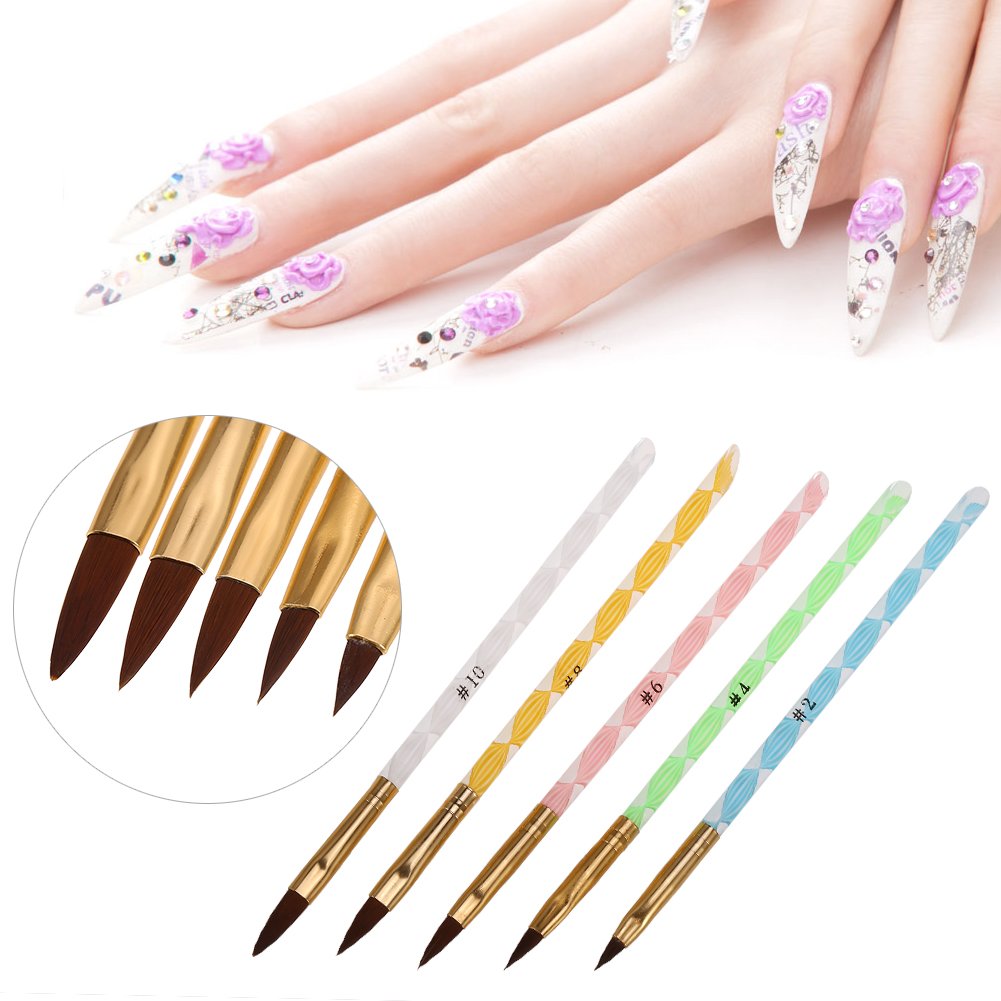 5pcs Acrylic Handle Nail Art UV Gel Carving Pen Liquid Powder Brush Set Kit Manicure Tools