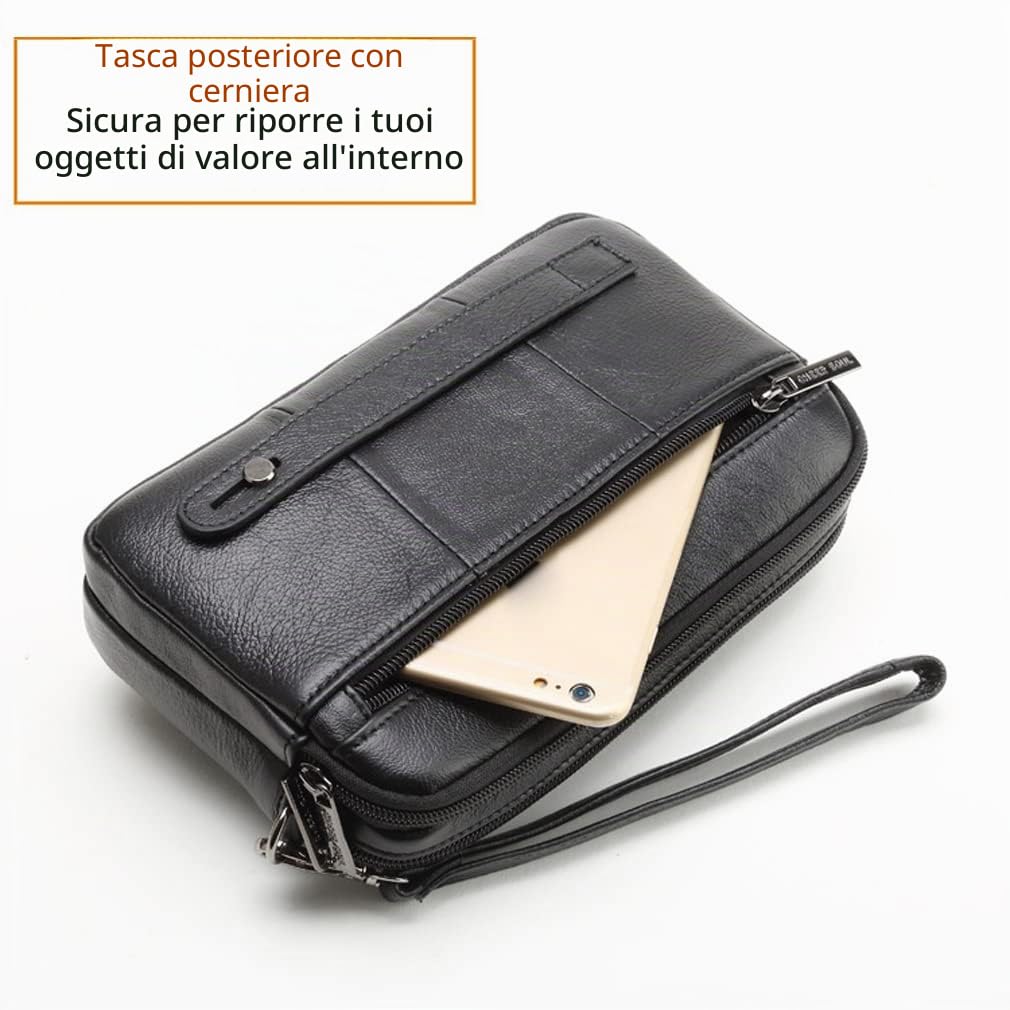 Leather Clutch Purse Wallet Men Wrist Bag