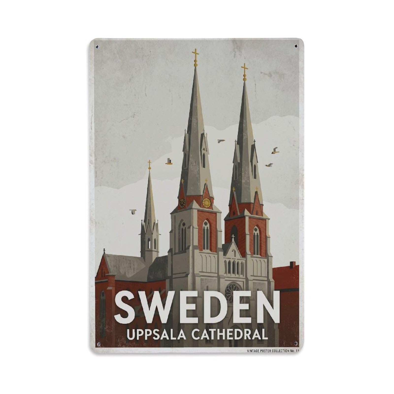 Vintage Travel Uppsala Sweden Spires Metal Tin Sign
