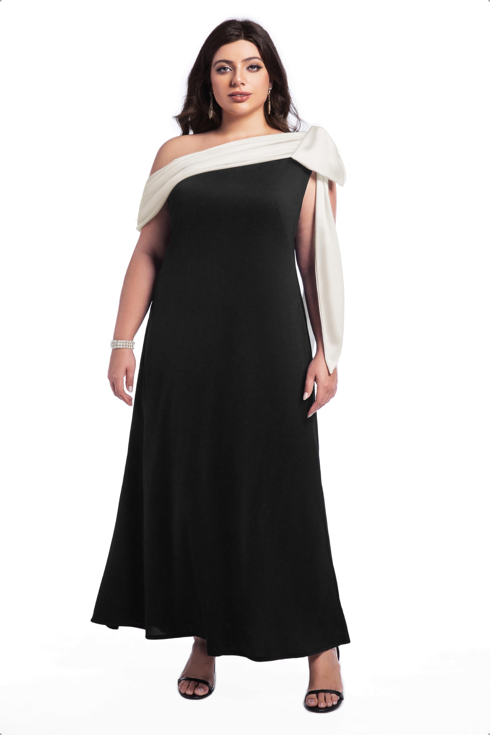 BABEYOND Formal Dress for Women - Plus Size Black Prom Dress One Shoulder Evening Dresses Cocktail Gown for Wedding Guest
