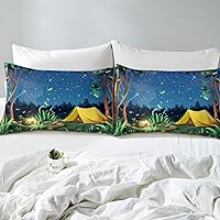 Vista 4 de Manfei Sábana bajera ajustable para cámper, tamaño individual, funda de cama de campamento Night Happy con 1 funda de almohada, juego de ropa