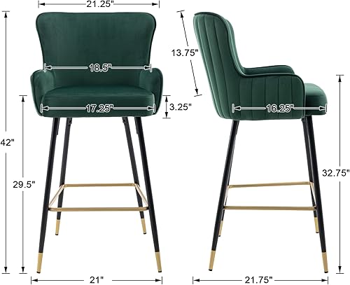 Miniatura 2 de Guyou Juego de 2 taburetes de bar de terciopelo con respaldo alto, sillas altas tapizadas de isla de cocina de 30 pulgadas, silla de pub con