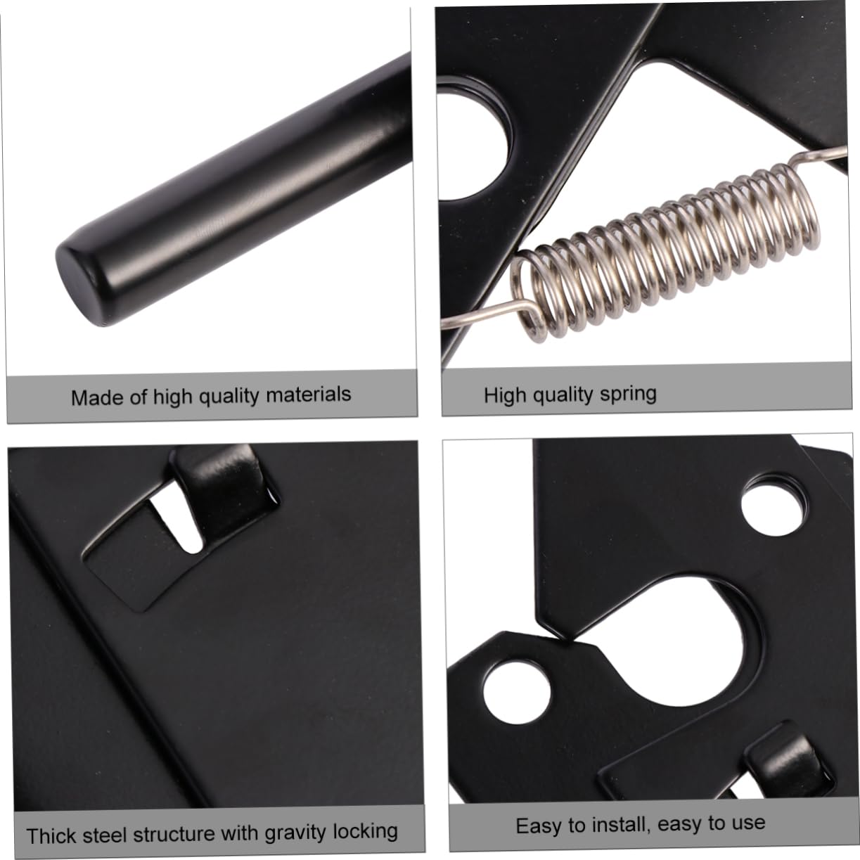 DOITOOL Loquet de Portail Autobloquant en Acier Inoxydable Noir avec Installation Facile pour Portes en Bois et Clôtures de Jardin, Verrouillage Automatique Sécurisé
