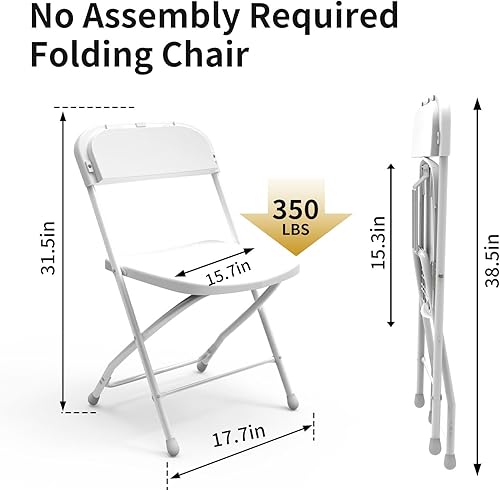 Miniatura 3 de SHGJ&SOFT Set of 4 Folding Chairs, Plastic Seat and Backrest, Black Metal Frame Chair, Suitable for Indoor and Outdoor,Capacity 350 lbs (White,