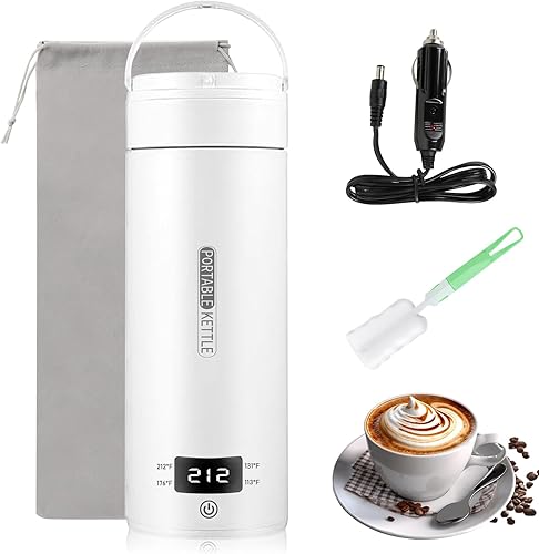 Hervidor eléctrico de viaje de 12 V para automóvil, portátil, pequeño, pequeño, hervidor de agua, calentador de agua con 4 controles de temperatura