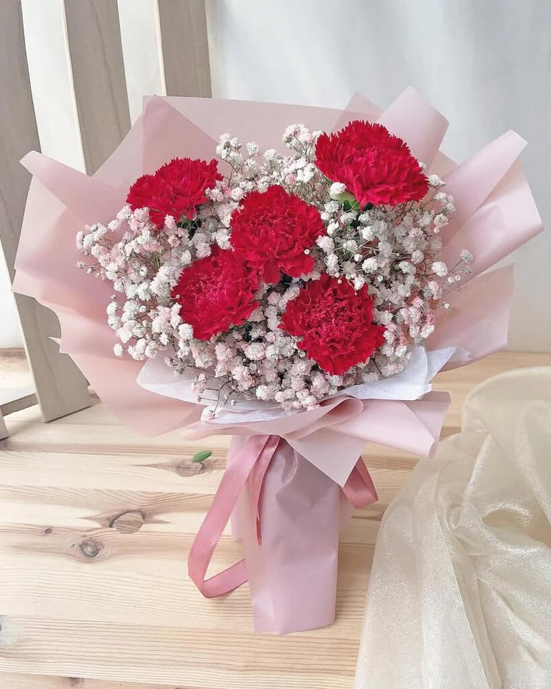 IFG's 5 Red Carnations Bouquet in Pink Paper Wrap | Send Live Flower on Birthday, Anniversary, Father's Day, Mother's Day, Congratulations & Retirement | Natural Flower Delivery in 4 hrs-image-4