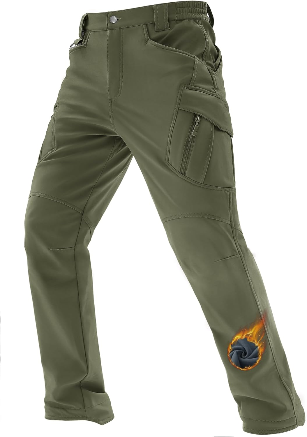 Winter Tactical Fleece-Lined Work Pants with 9 Pockets – Waterproof Cargo Trousers