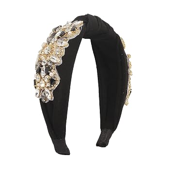 Rhinestone Headband for Women Girls Beaded Headband Fashionable Knotted Headband for Women Workout Crystal Headbands jeweled headbands Hair Accessories black D