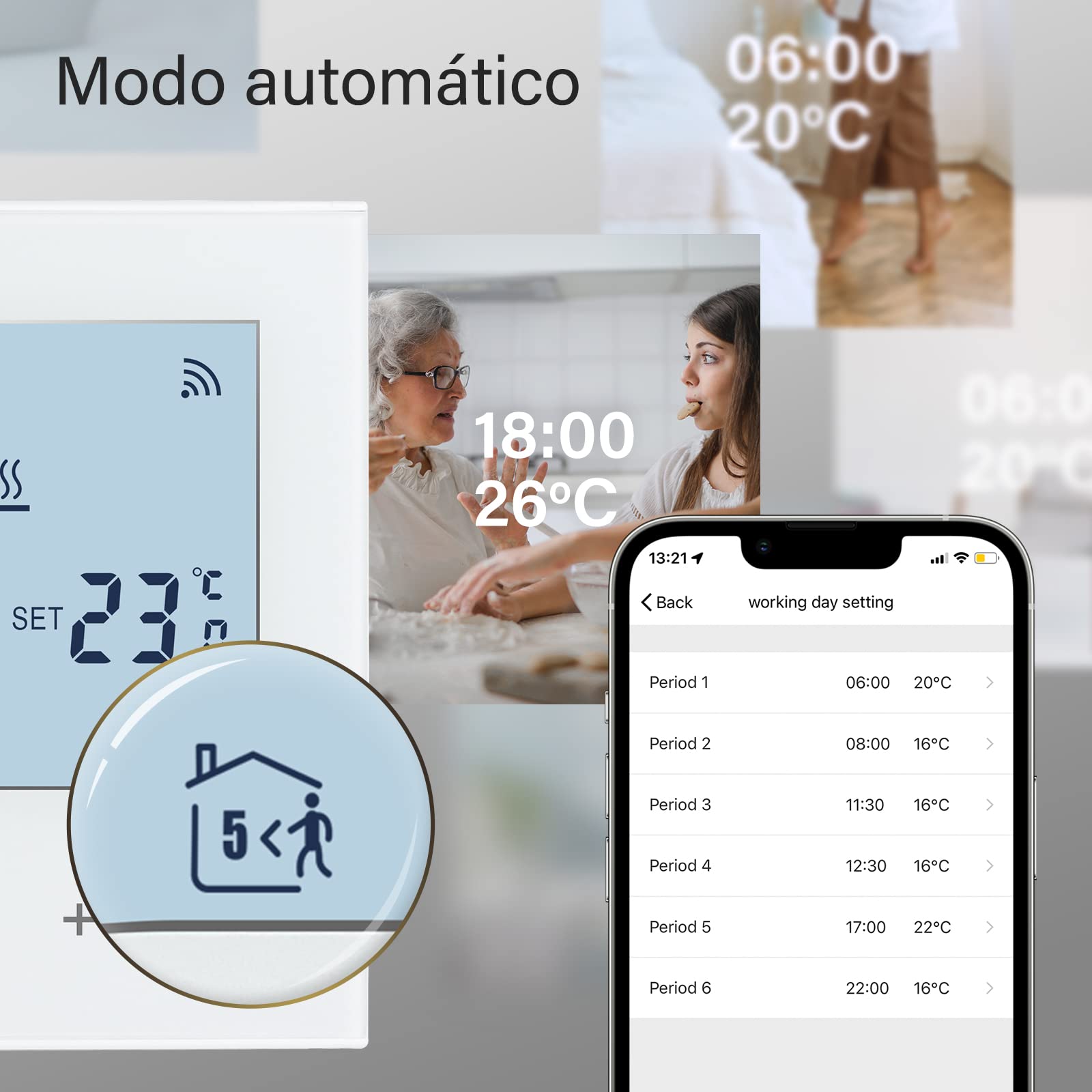 Beok Termostato Inteligente WI-FI para Calentamiento de Agua, TDR89W-WIFI-WP Termostato de Ambiente de Programación con Pantalla táctil LCD Digital Compatible Alexa Google Home Aplicación Tuya Blanco