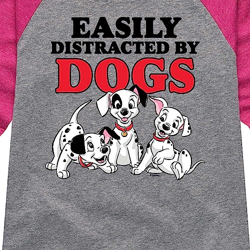 Disney 101 Dalmatians - Easily Distracted by Dogs - Toddler and Youth Girls Raglan Graphic T-Shirt3