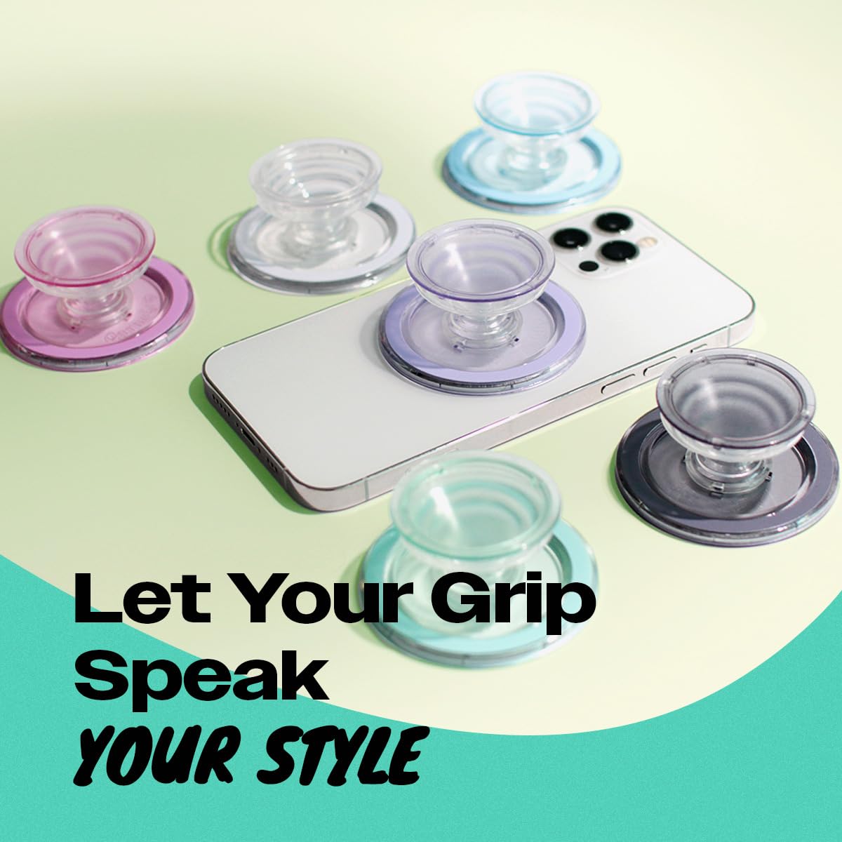 OnTheGrip - Soporte magnético para teléfono móvil compatible con Magsafe con diseño de color translúcido, plegable, para smartphone, tablet, accesorio de teléfono celular (transparente)