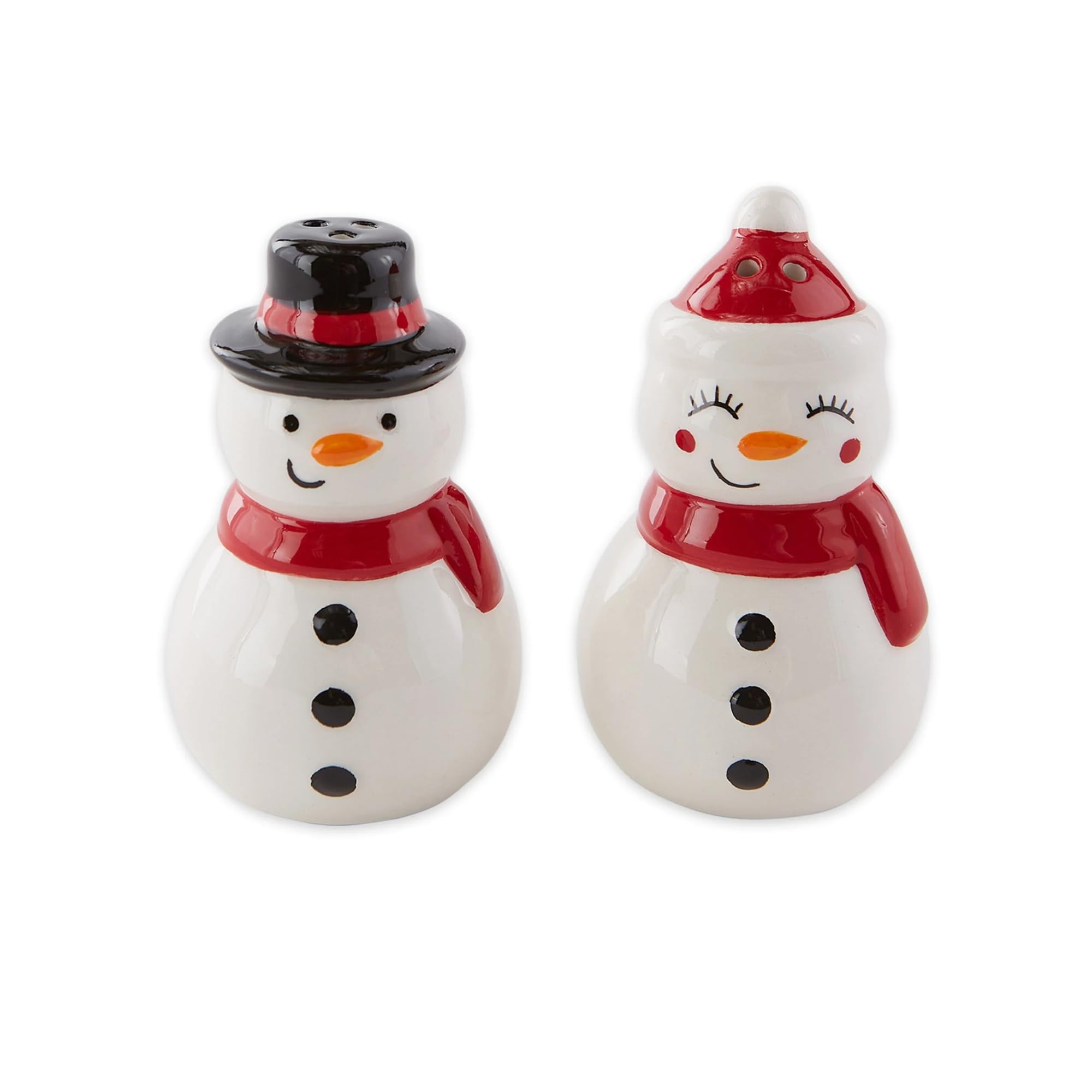 Juego de 2 saleros y pimenteros de cerámica de muñeco de nieve de 3 pulgadas, decoración de mesa de Navidad, muñecos de nieve Mr. & Mrs.