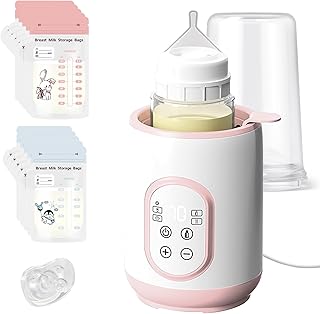 Flaschenwärmer Baby, BPA-freier Elektrischer Flaschenwärmer Fläschchenwärmer Für Flaschen und Babynahrung mit Intelligenter Temperaturregelung,Mit Schnuller und Milchaufbewahrungsbeutel (Rosa)
