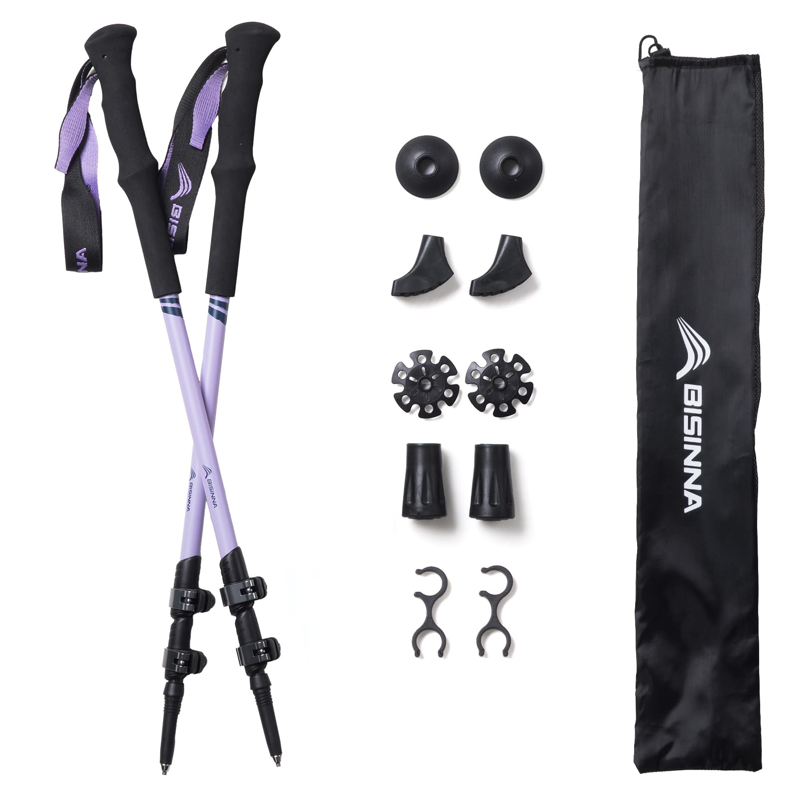 BISINNA Carbon Wanderstöcke – Ultraleichte Trekkingstöcke mit Eva-Griffen | Unisex für Damen und Herren, geeignet zum Wandern, Nordic Walking & Skitouren