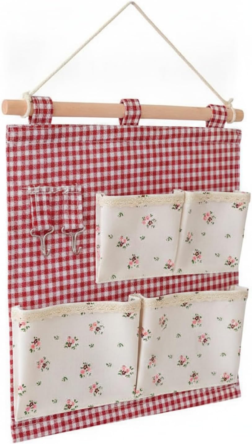 Hanging Storage Bag Cotton Linen Closet Organizer with Hook for Small Essentials (1 PC)