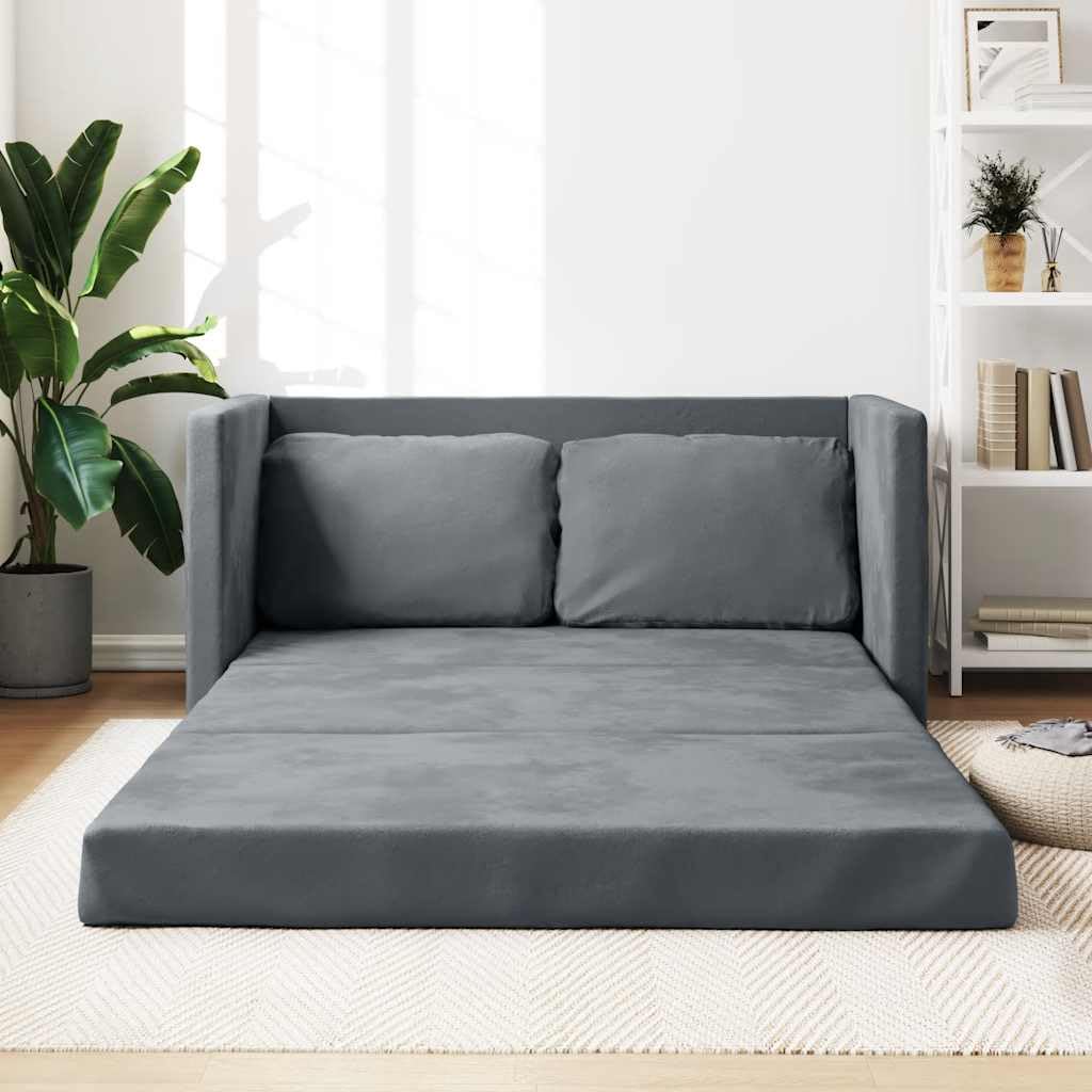 Sofá Cama de Suelo 2 en 1 Terciopelo Gris Oscuro 122x204x55 cm