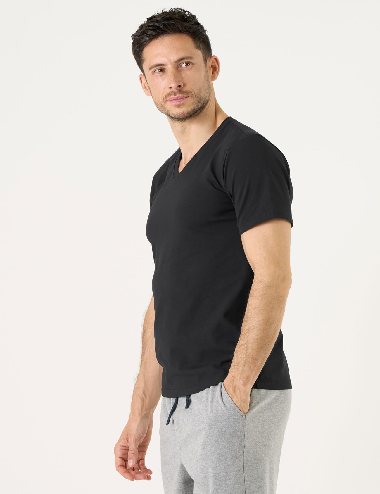LAPASA Lot de 3 T-Shirts ou Maillots de Corps Homme Uni en Coton de Qualité Manches Courtes Doux et Confortables Col Rond/Col en V M05/M06