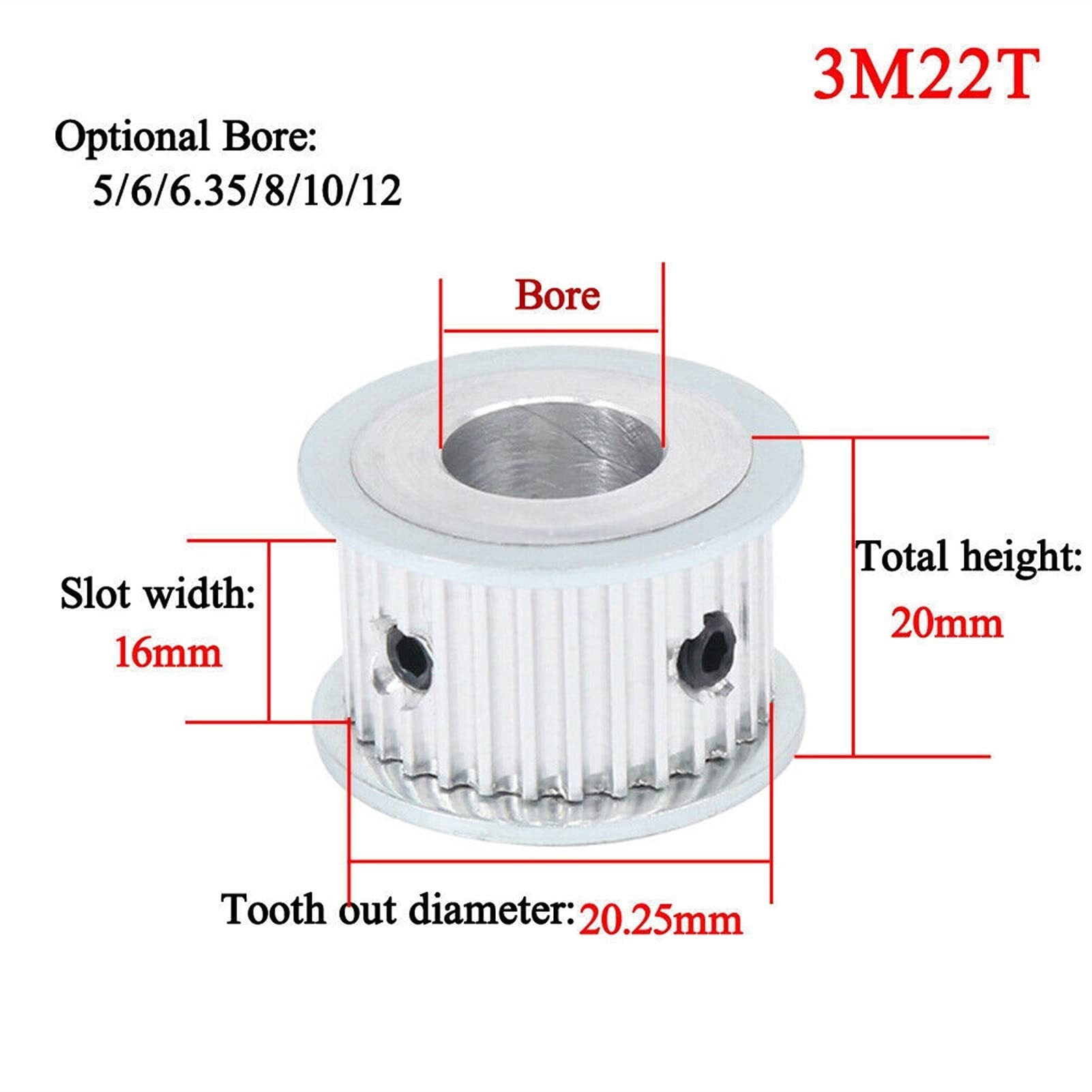 polea, 1 unidad HTD3M 22T, 22 dientes HTD3M-22T, 16 mm de ancho(Bore Diameter 10mm)