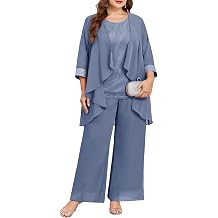 Plus Size 3 Piece Formal Pantsuit Mother of The Bride Groom Sets with Chiffon Jacket Sparkly Wedding Cocktail Outfits