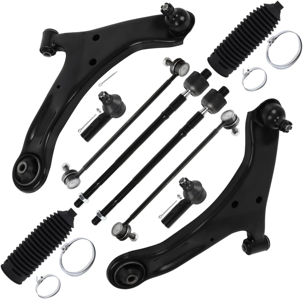 10pc Set Front Suspension Kit Fit 2006-2013 For Suzuki Grand Vitara Lower Control Arm Ball Joint Inner Tie Rod End Outer Tie Rod End Sway Bar Link Steering Rack Boot