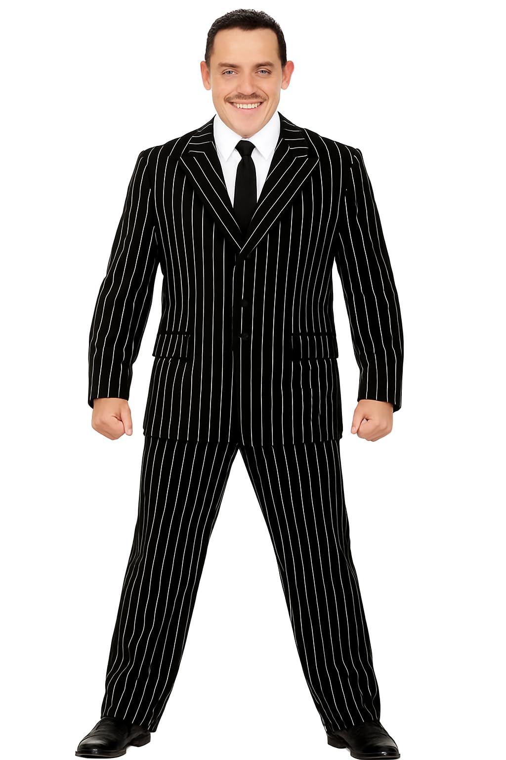 Adults Gomez Adams Black Pinstripe Suit & Tie Halloween Movie Family Fancy Dress Costume