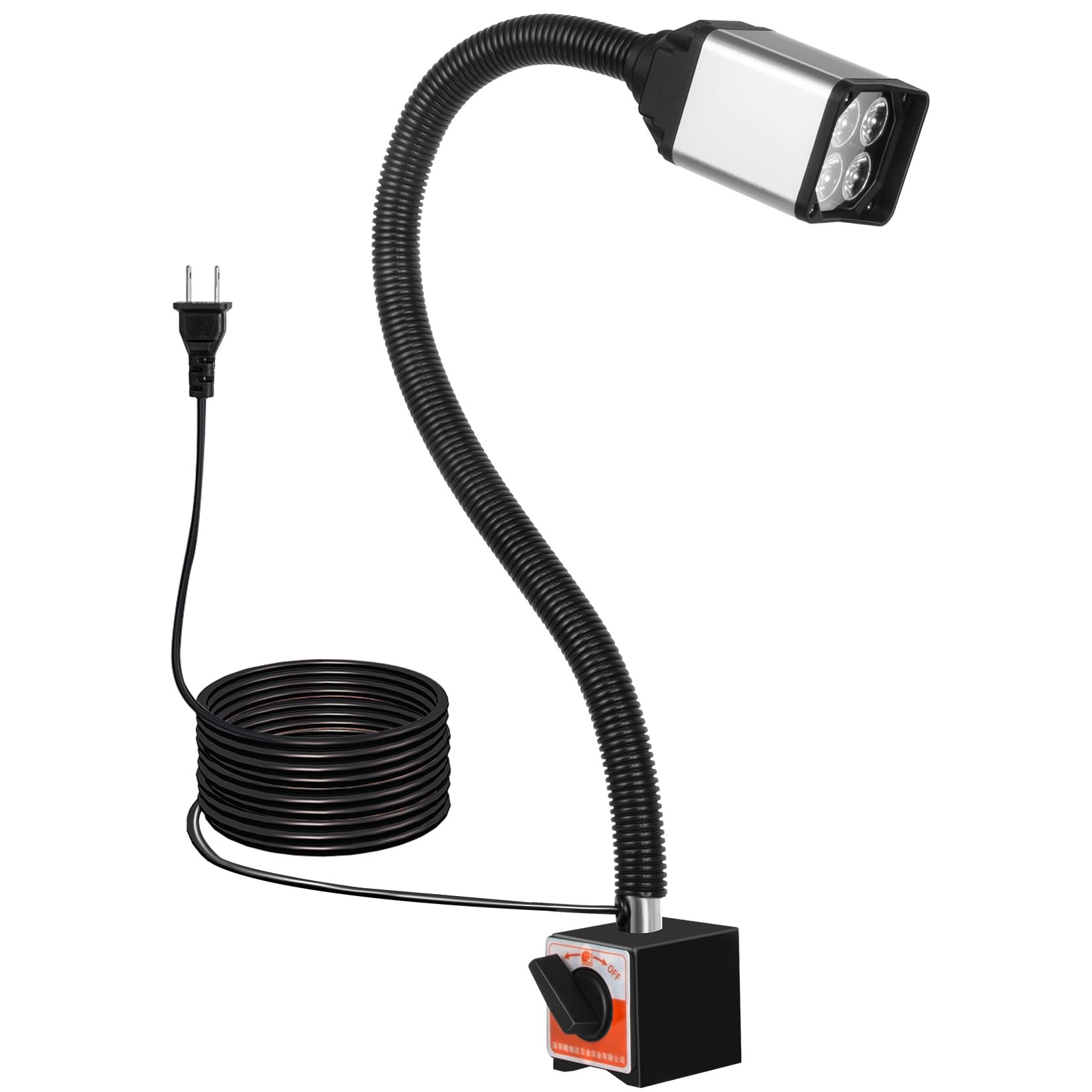 Magnetic Work Light, LED Magnetic light for Mechanic, Magnetic Base and Flexible Gooseneck, Wood Lathe Work Light, 12W 1320 Lumens Spotlights, Lndustrial Lighting for Milling and Drilling Machines