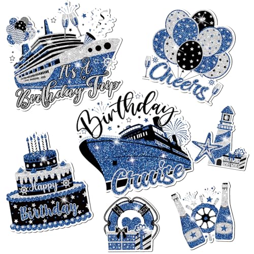 Imanes decorativos 'Happy Birthday' azul plateado negro