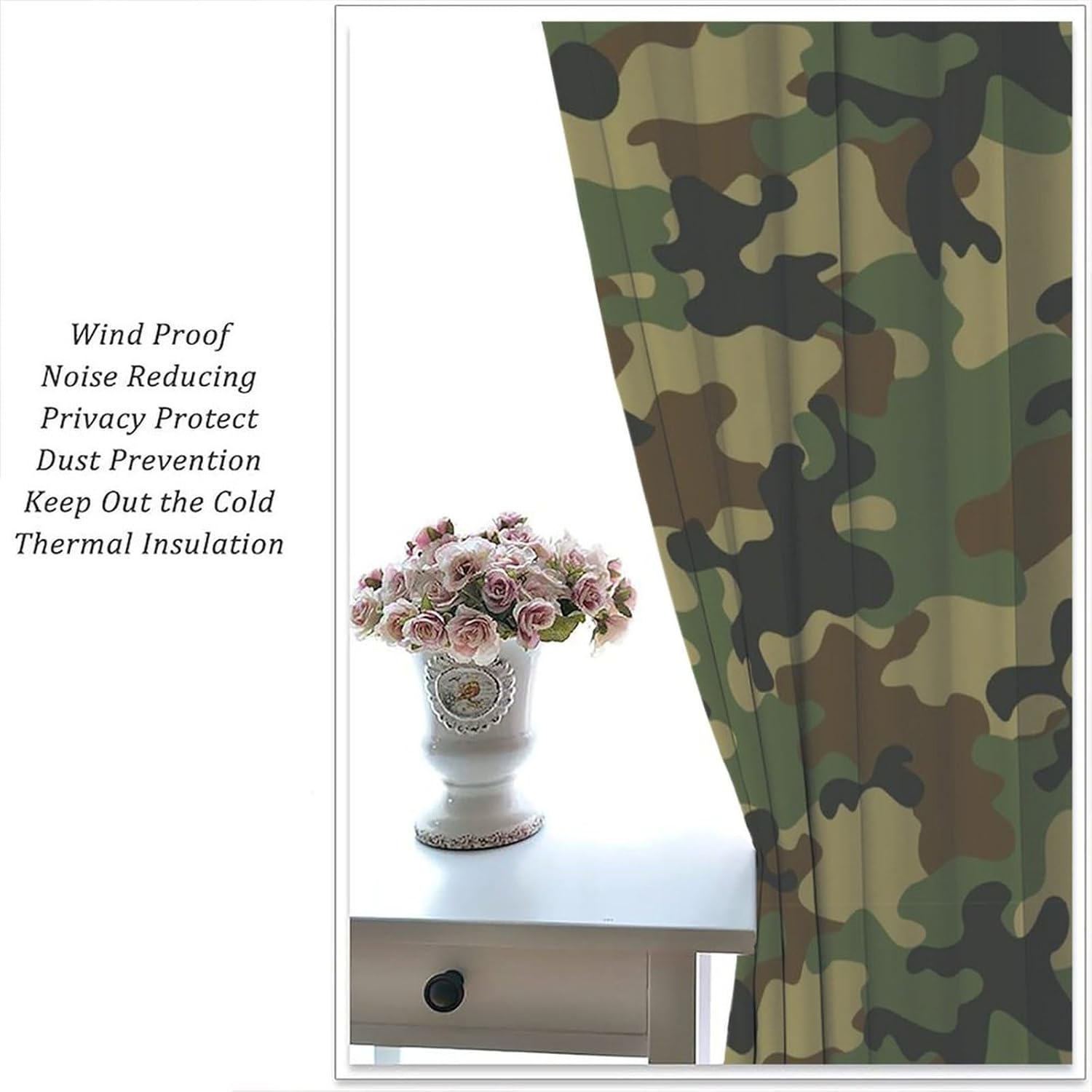Camo Army Curtain, Abstract Hunter Camouflage Blackout Window Treatments, Rod Pocket Thermal Insulated Drapes 2 Panel Sets for Bedroom Living Room, 42" W X 45" L