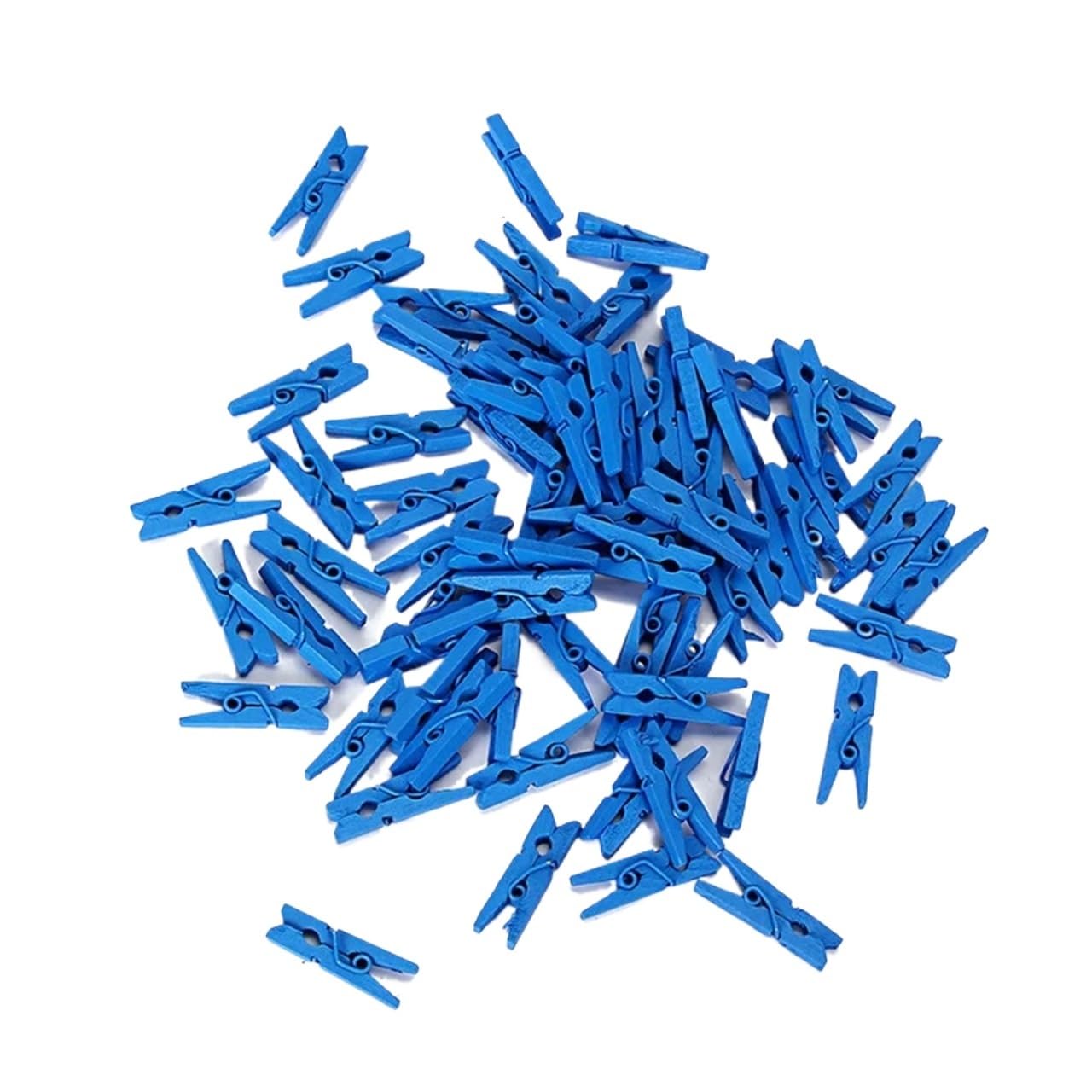 Clothespins Mini 25mm Natural Wooden Clips Photo Clothespin Clothes Folder Wedding Party Clip Pegs(Blue-100PCS)