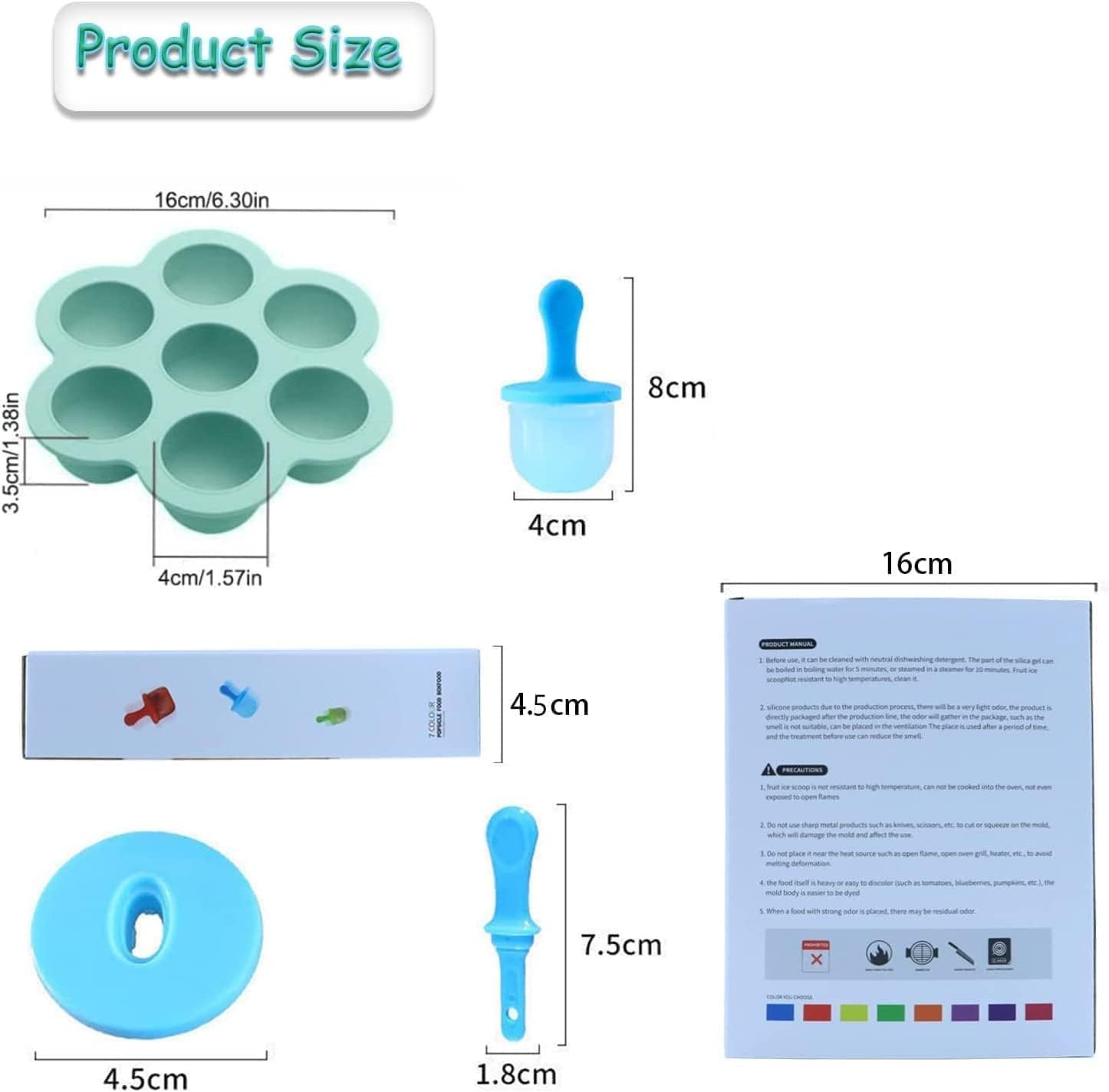 Molde para Helados de Silicona, Moldes para Polos Reutilizables, Mini Moldes para Paletas, Moldes de Hielo Caseros con Palitos y Tapas de Colores, Verde