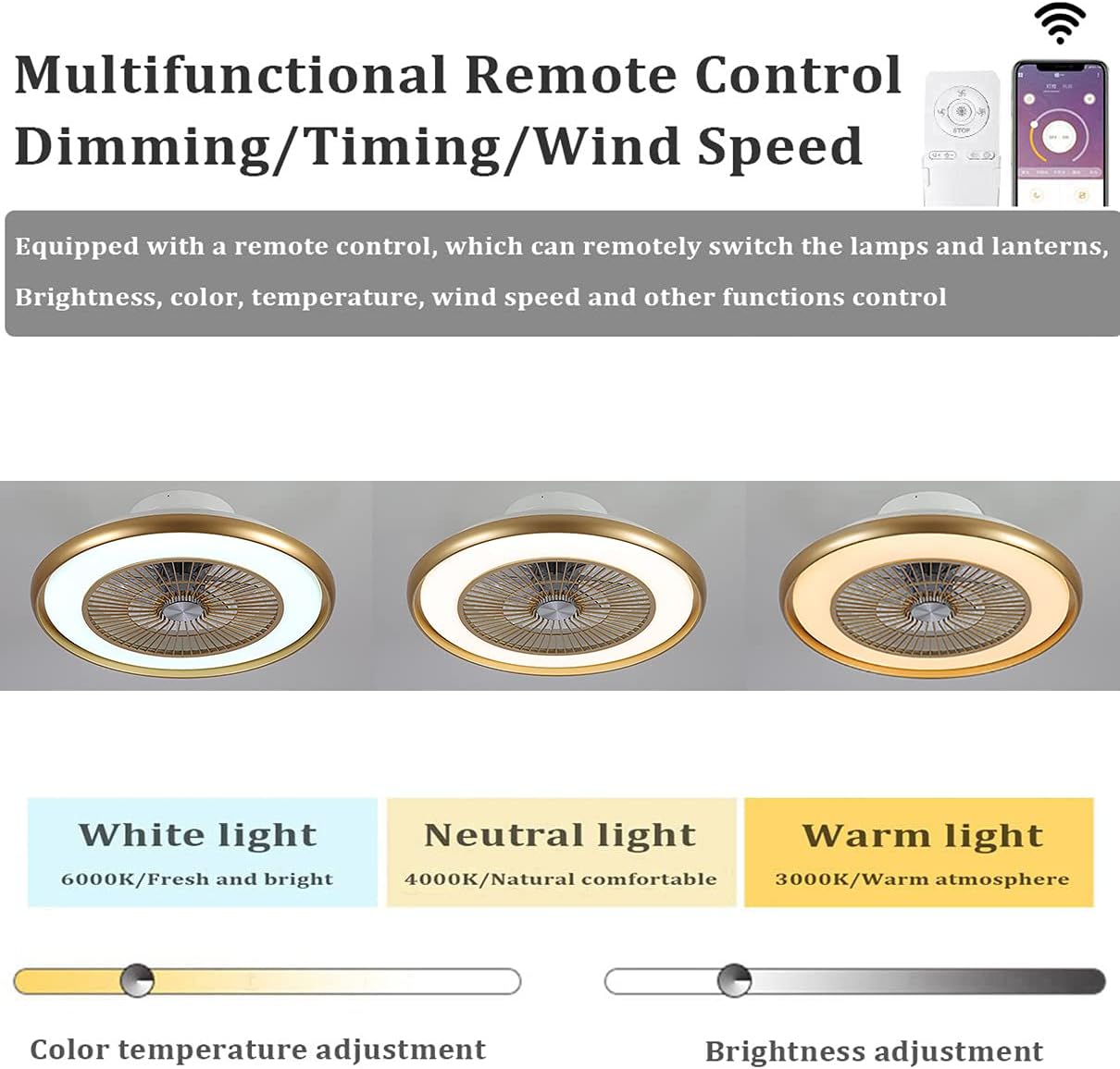 YUEGOO Ceiling Fan with Light and Remote Control 3 Speeds Bedroom Dimmable Led Fan Ceiling Light 72W Modern Living Room Quiet Ceiling Fan Light/D