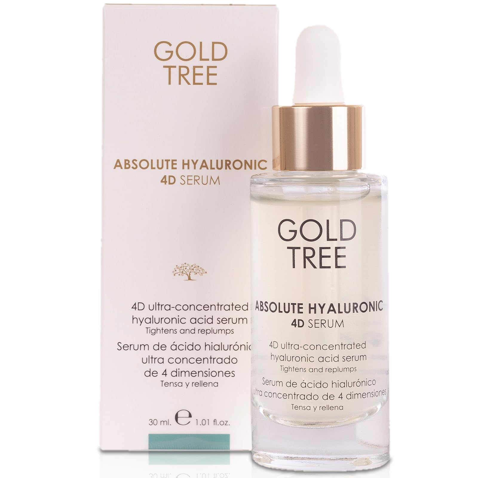 GOLD TREE Serum Acido Hialuronico 4D. Serum Facial Mujer 30ml. SkinCare Antiarrugas Mujer. Serum Facial Reafirmante Para Todo Tipo de Pieles. Serum Facial Antiedad Regenera y Repara la Piel. Serum BIO