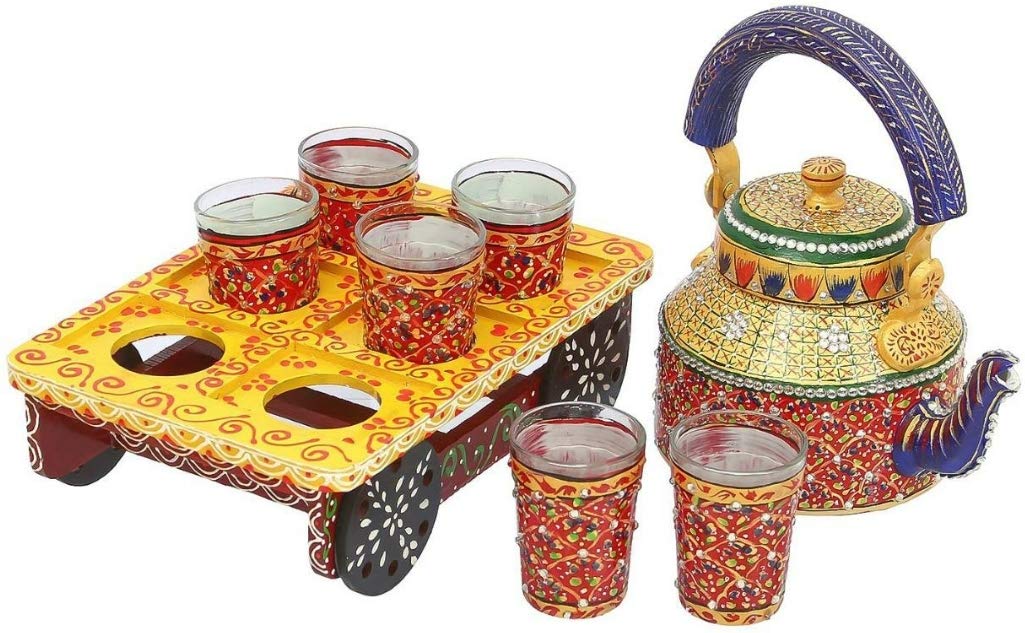 Bouilloire peinte à la main et verres assortis pour table terne