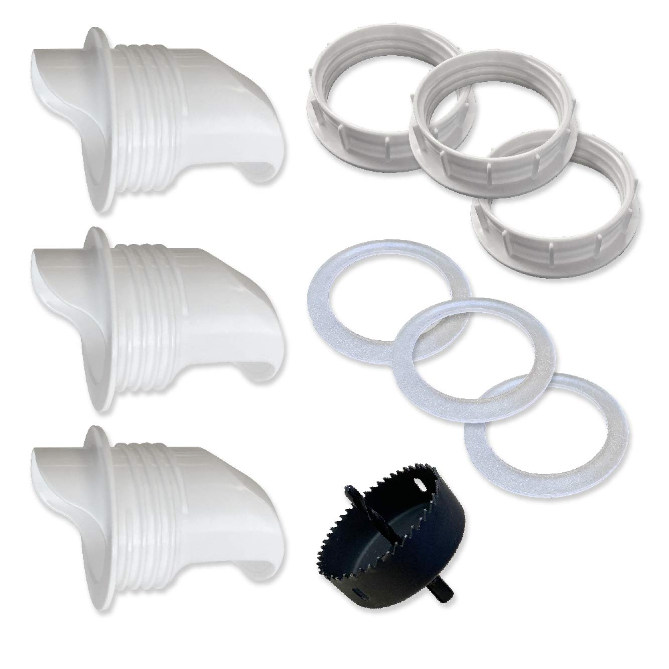 The Original Poultry Pro Feeder DIY Chicken Feeder | 3 Ports Chicken Feeder for Chicken Coop | Use for Buckets & Bins | Rain Proof, Weather Resistant - Original Feeder 3-Pack with Hole Saw