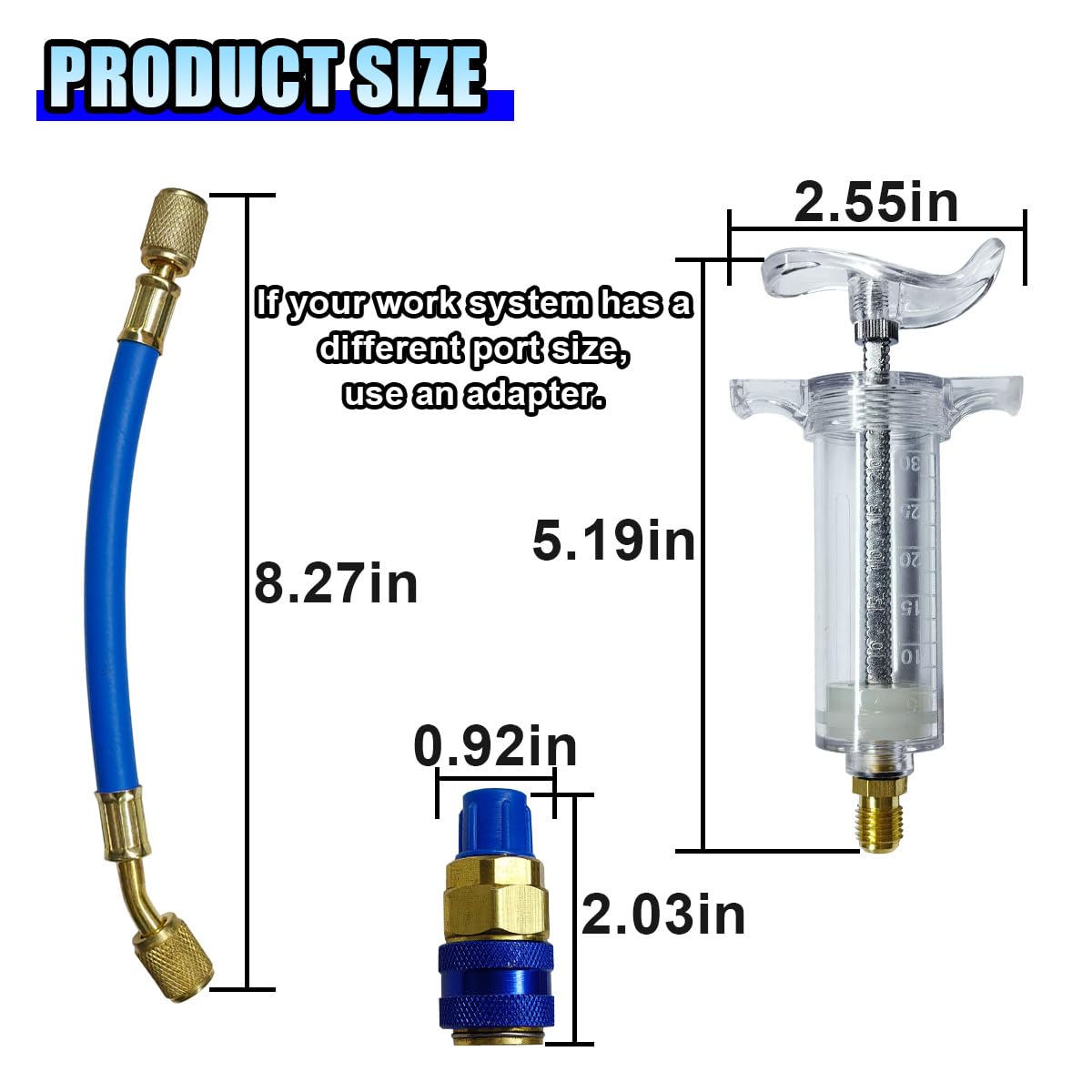 Zestaw wtryskiwaczy oleju i barwnika, 30 ml, ręczny kompresor HVAC z szybkozłączką, złącze SAE 1/10.2 cm, ręczny wtryskiwacz oleju samochodowego, narzędzie chłodnicze do systemu klimatyzacji