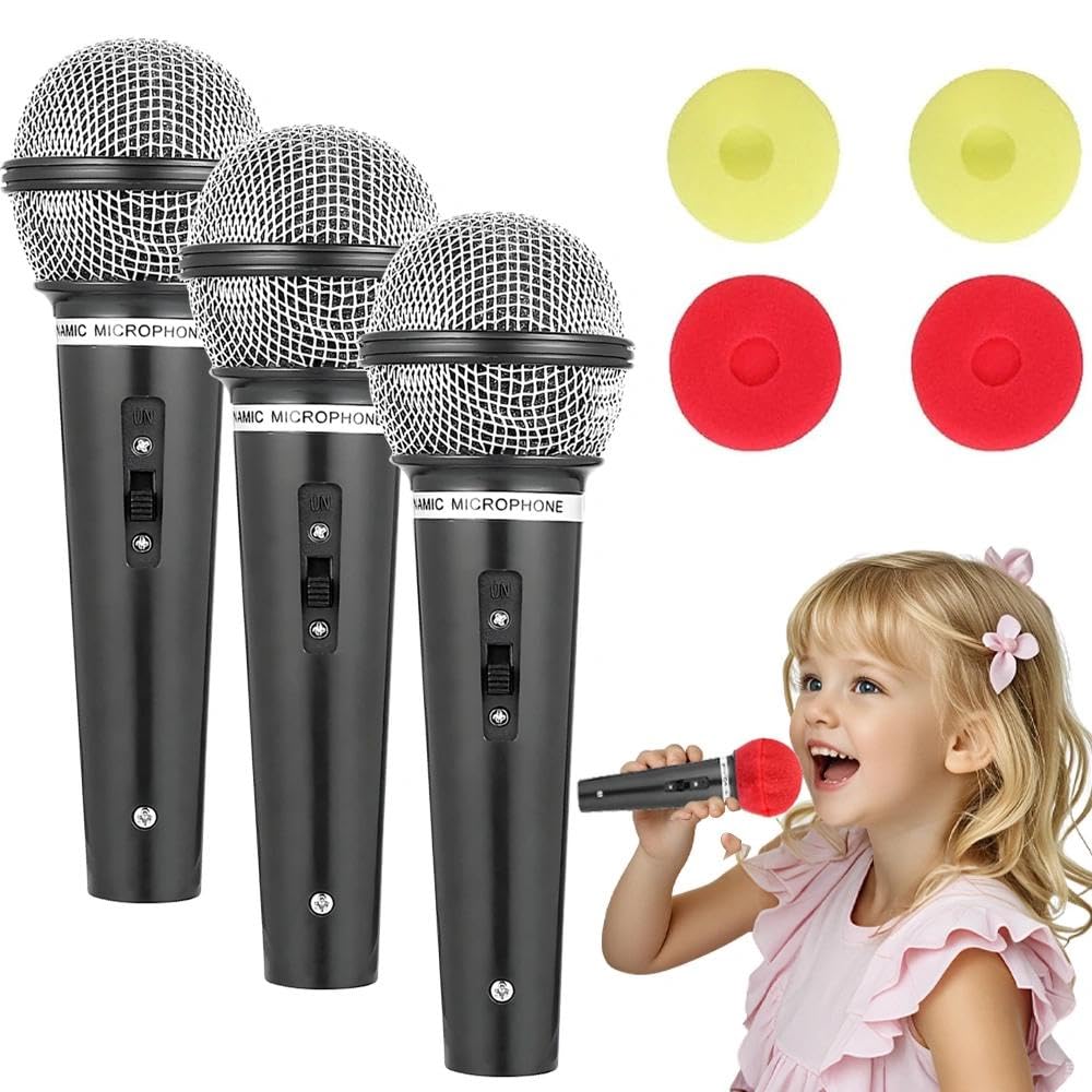 FeiFanChoice Fake Microphone, 3 Pcs Fake Microphones, Microphones Prop Toy for Birthday Party Karaoke Simulate Speech Costume Accessory