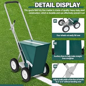 Baseball and Softball Field Dry Line Chalker Wheeled Heavy Duty Steel Infield Dry Line Marker Machine Standard Athletic Field Chalk Line Machine 2 to 4 Lines